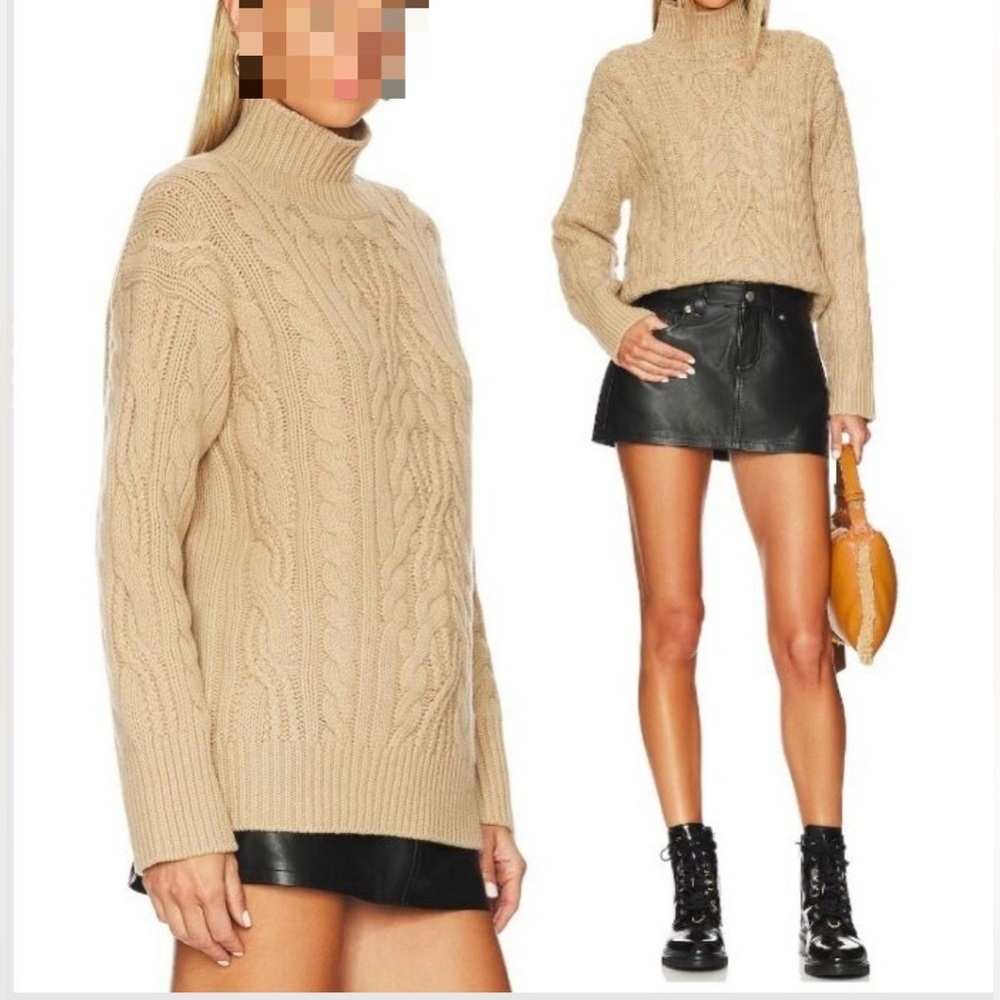 BRIGGS Knitted Sweater Tan Solid Color Turtleneck Women's Size Small